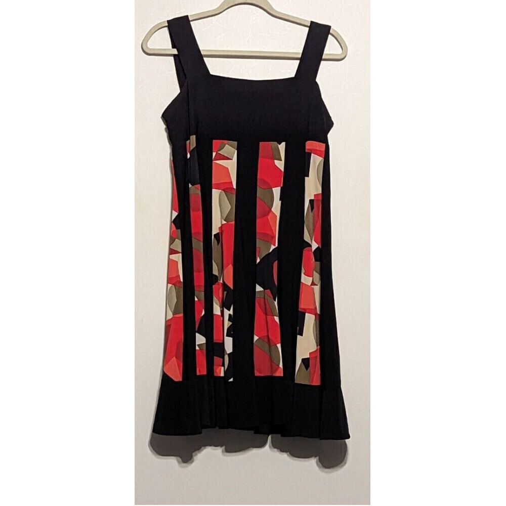 R&M Richards Black Red Beige Abstract Geometric A Line Midi Dress - Size 6P